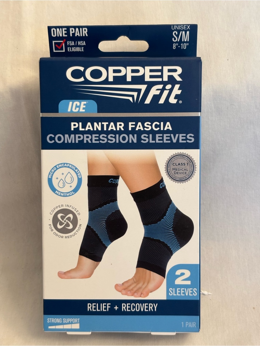 Copper Fit ~ Ice Plantar Fascia Compression Foot Ankle Sleeve Pair Size S/M